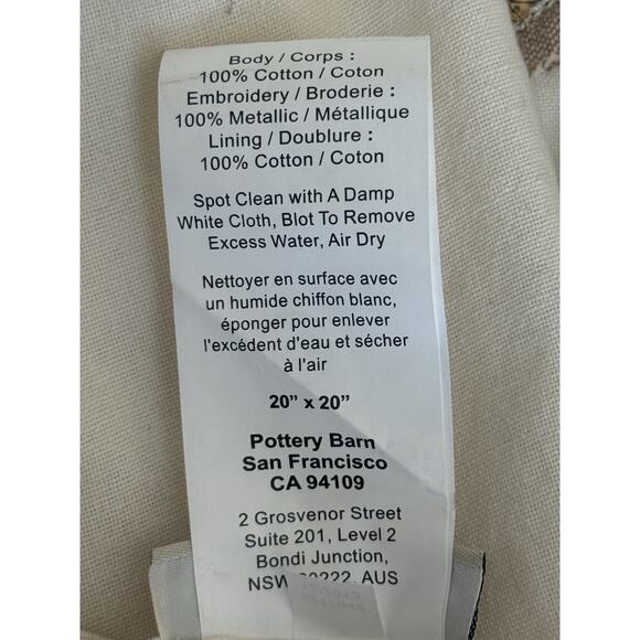 Pottery Barn Seashell Sequence Beaded Pillow Cover 20x20 Nautical Beach Seashore - Picture 11 of 11